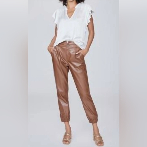 Paige Mayslie Vegan Pleated Jogger In Cognac SZ 12 - Picture 1 of 7